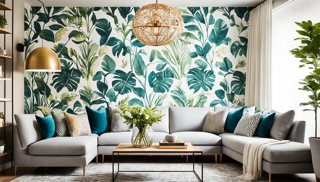 peel and stick wallpaper in an apartment living room
